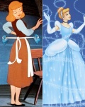 Cinderella before and after the Fairy Godmother works her magic